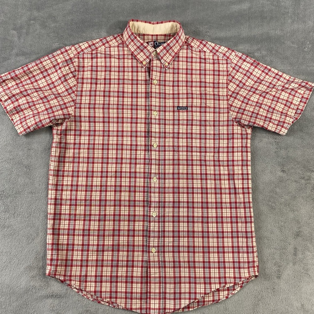 VTG Chaps Ralph‎ Lauren Shirt Button Down Mens M Red Check Short Sleeve Preppy